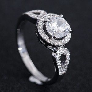 Stylish Saudi Arabia White Gold Round Cut Ring for Women, MARR9360